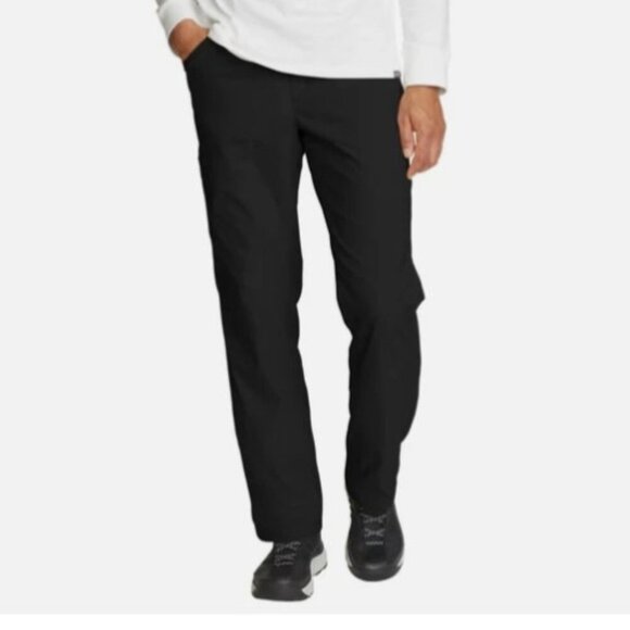 NEW Eddie Bauer Mens 36x32 Rainier Tech Pants Black Nylon-Spandex Stretch - Picture 1 of 10